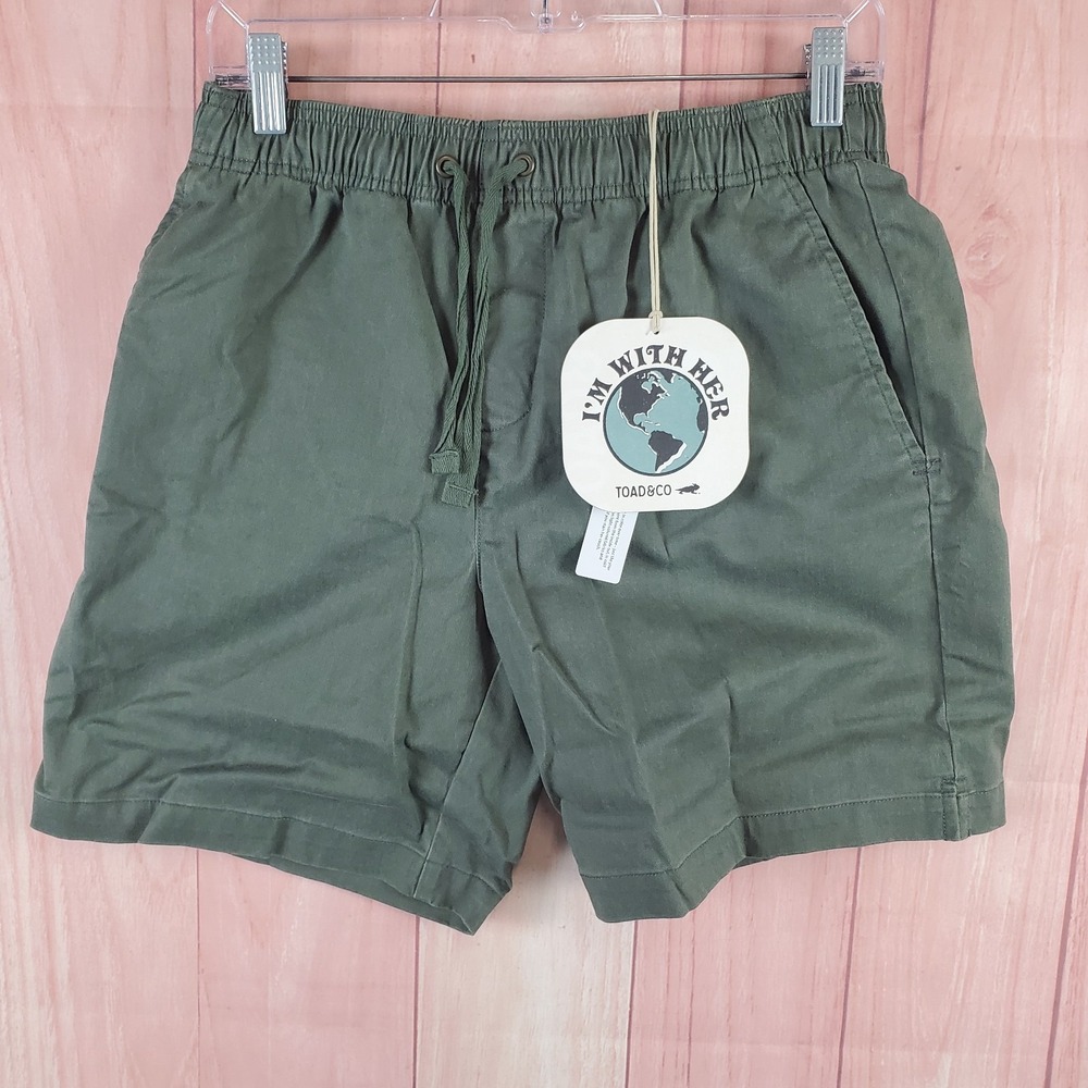 Toad & Co Mission Ridge Pull On Shorts Mens Small Olive Green Cotton Side Slit